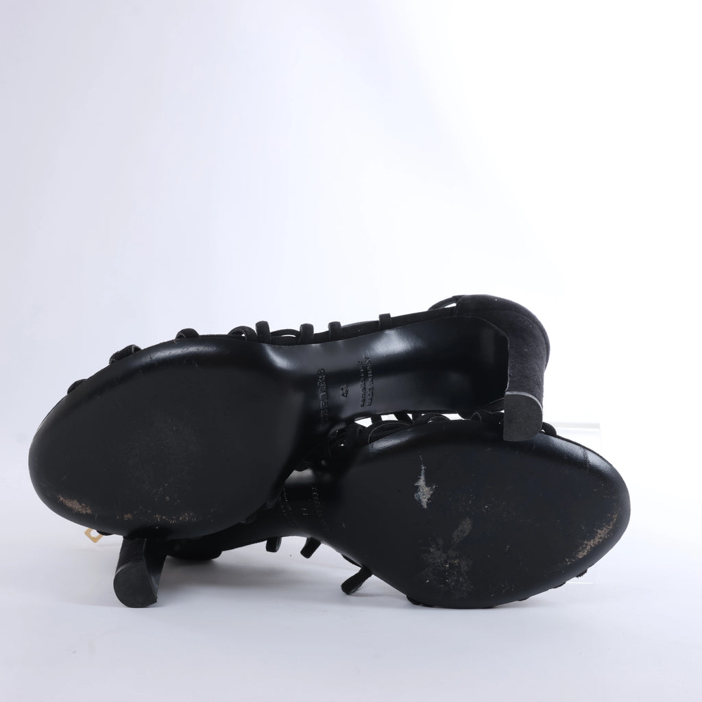 Sandalias HERMES de cuña con suela de piel y ante en negro, talla 37 EU