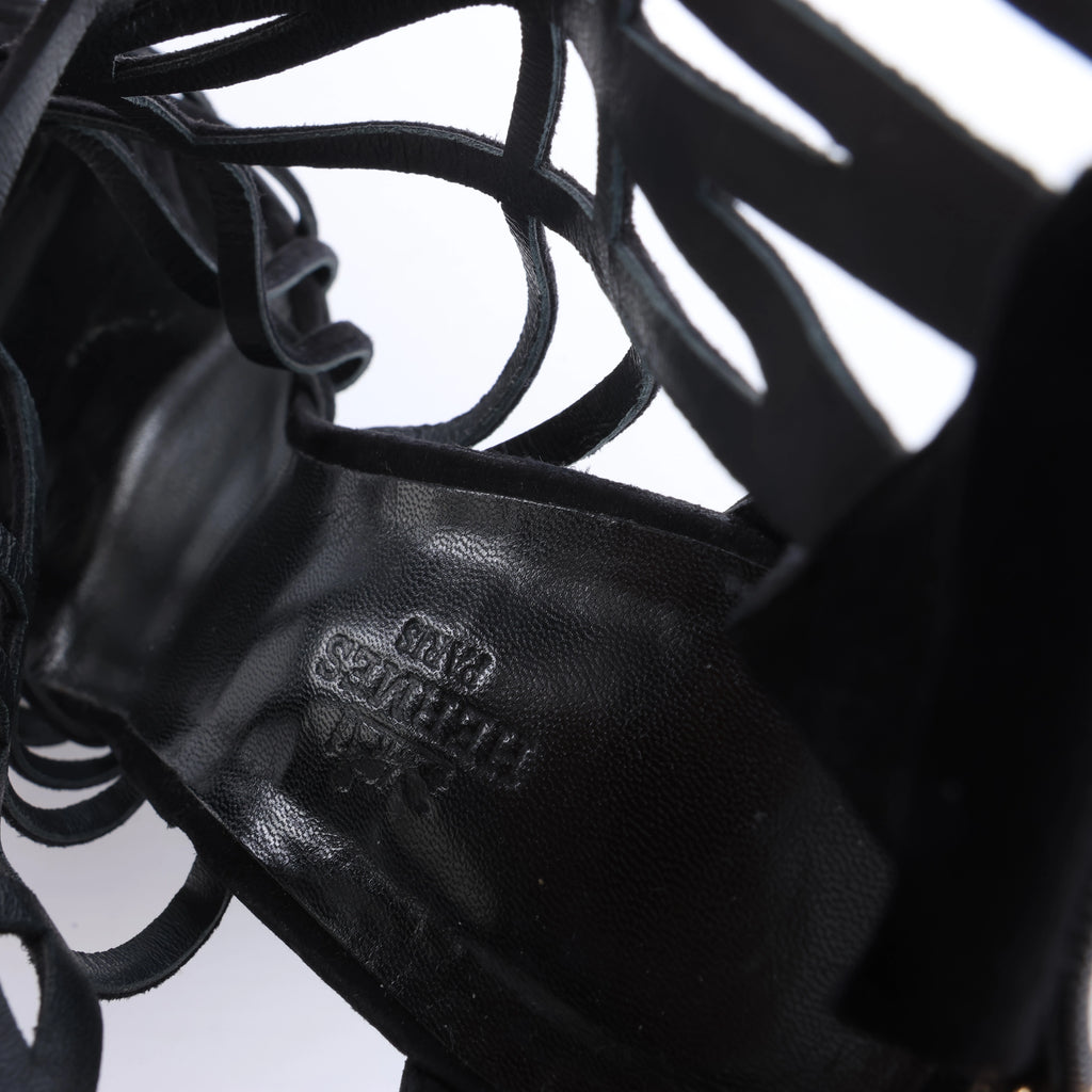 Sandalias HERMES de cuña con suela de piel y ante en negro, talla 37 EU