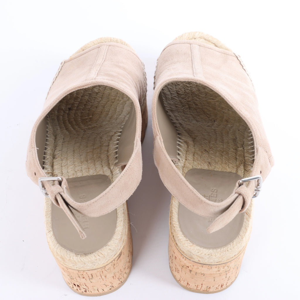 Hermès Suede Wedge Sole Espadrilles Sandals in Beige SL221030Z, Size EU 37