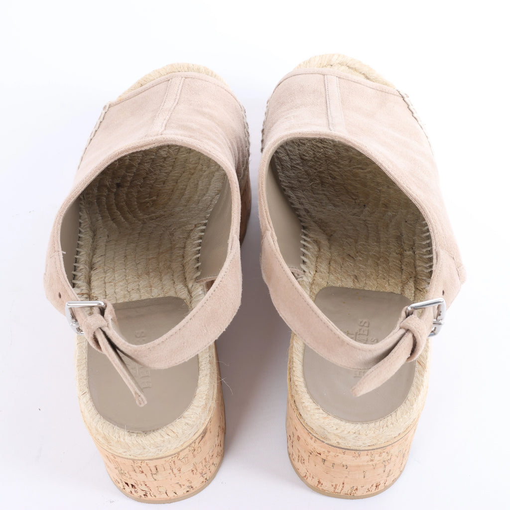 Hermès Suede Wedge Sole Espadrilles Sandals in Beige SL221030Z, Size EU 37