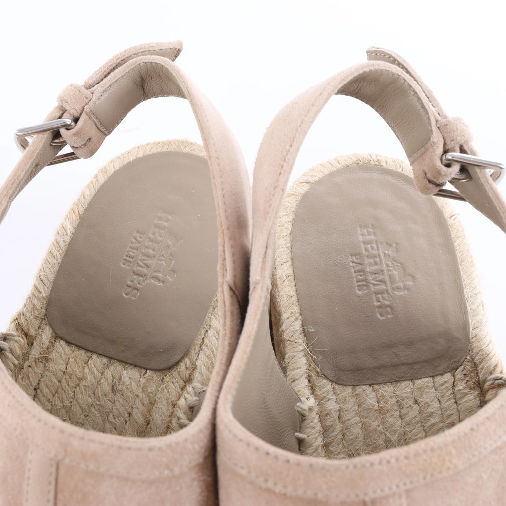Hermès Suede Wedge Sole Espadrilles Sandals in Beige SL221030Z, Size EU 37