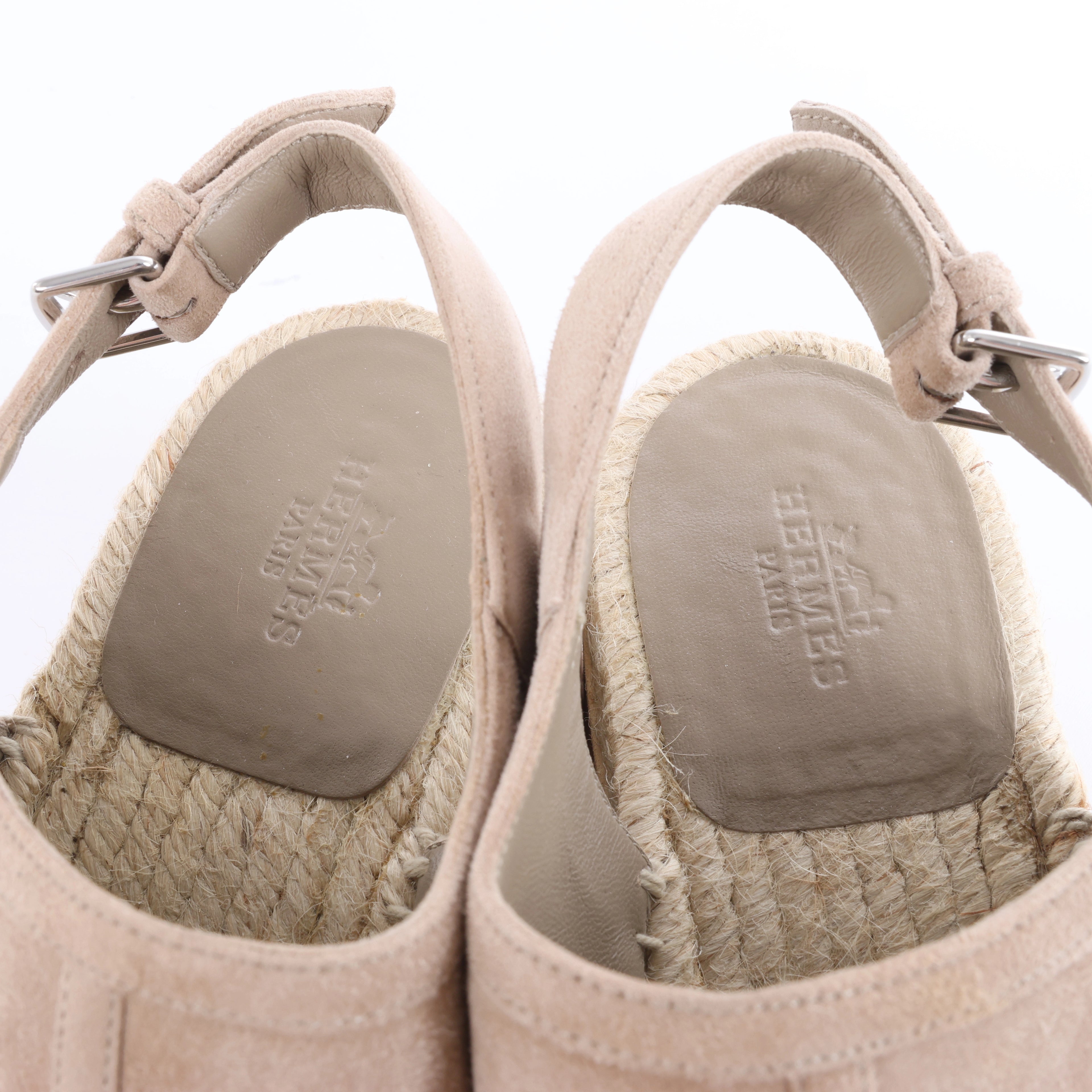 Hermès Suede Wedge Sole Espadrilles Sandals in Beige SL221030Z, Size EU 37