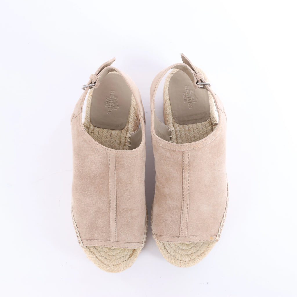 Hermès Suede Wedge Sole Espadrilles Sandals in Beige SL221030Z, Size EU 37