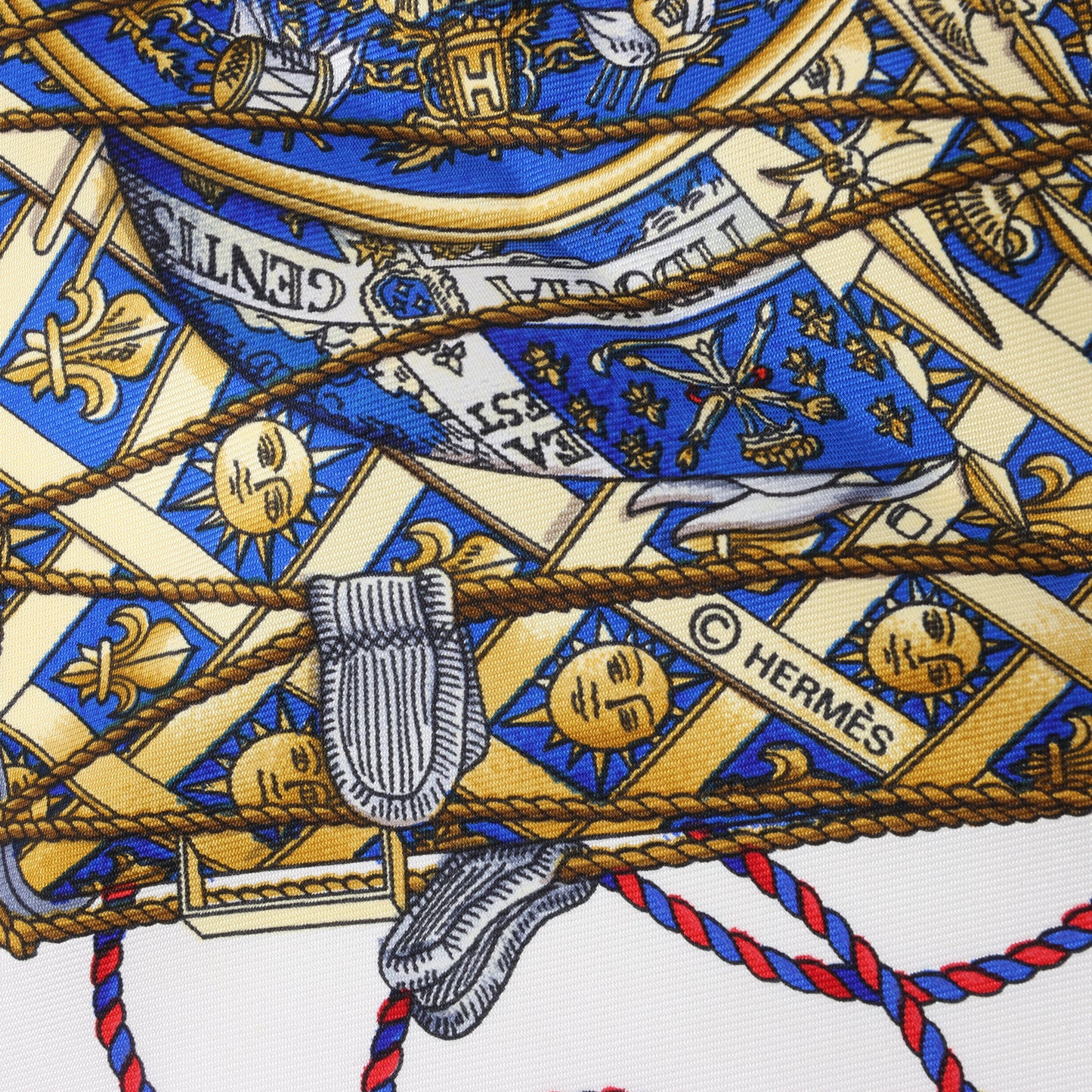 Hermès Carré 90 "LES TAMBOURS" Foulard 100% Soie en Bleu