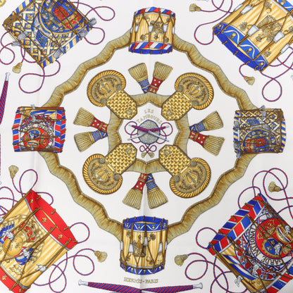 Hermès Carré 90 "LES TAMBOURS" Silk handkerchief in Blue