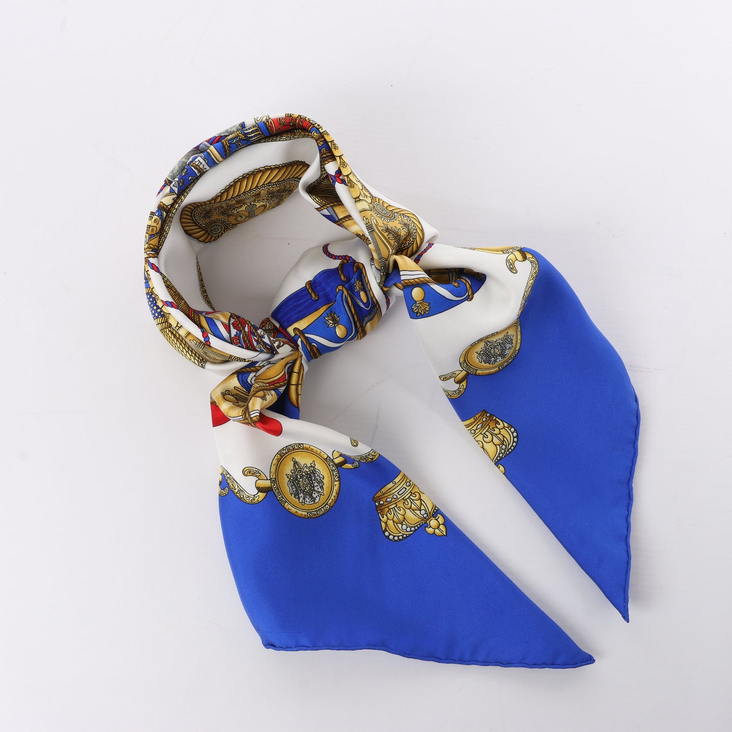 Hermès Carré 90 "LES TAMBOURS" Silk handkerchief in Blue