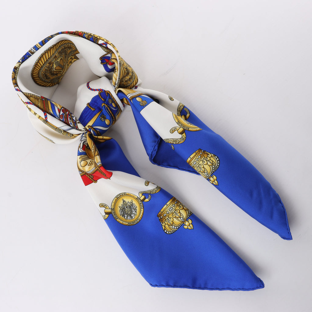 Hermès Carré 90 "LES TAMBOURS" Silk handkerchief in Blue