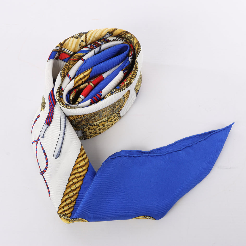 Hermès Carré 90 "LES TAMBOURS" Silk handkerchief in Blue