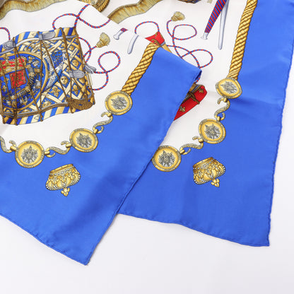 Hermès Carré 90 "LES TAMBOURS" Foulard 100% Soie en Bleu