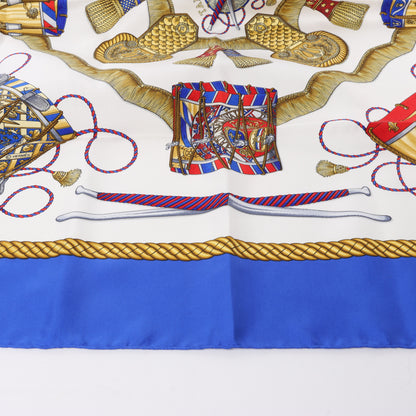 Hermès Carré 90 "LES TAMBOURS" Foulard 100% Soie en Bleu
