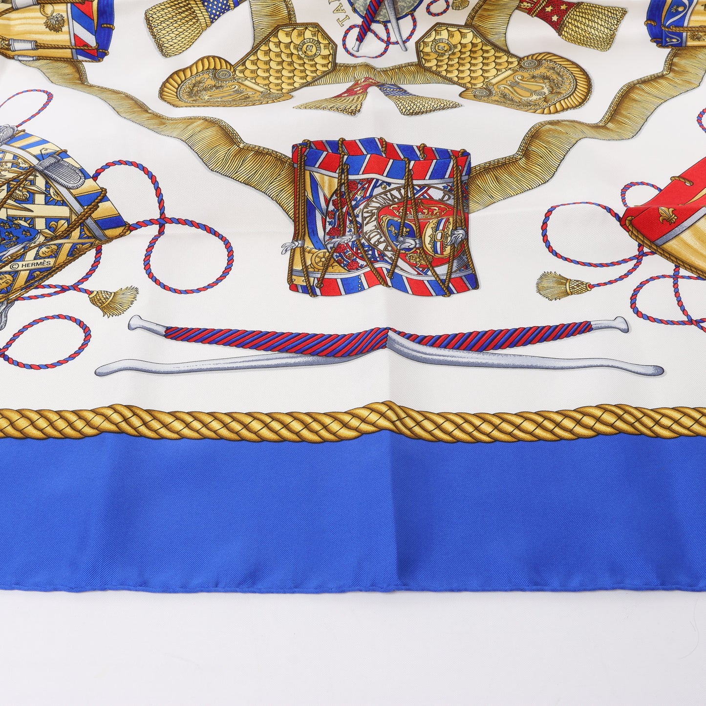 Hermès Carré 90 "LES TAMBOURS" Silk handkerchief in Blue