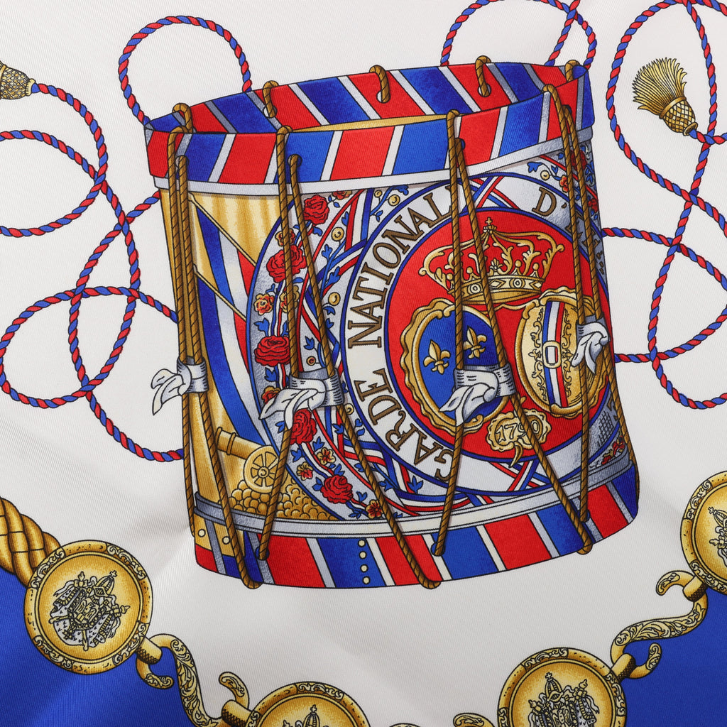 Hermès Carré 90 "LES TAMBOURS" Silk handkerchief in Blue