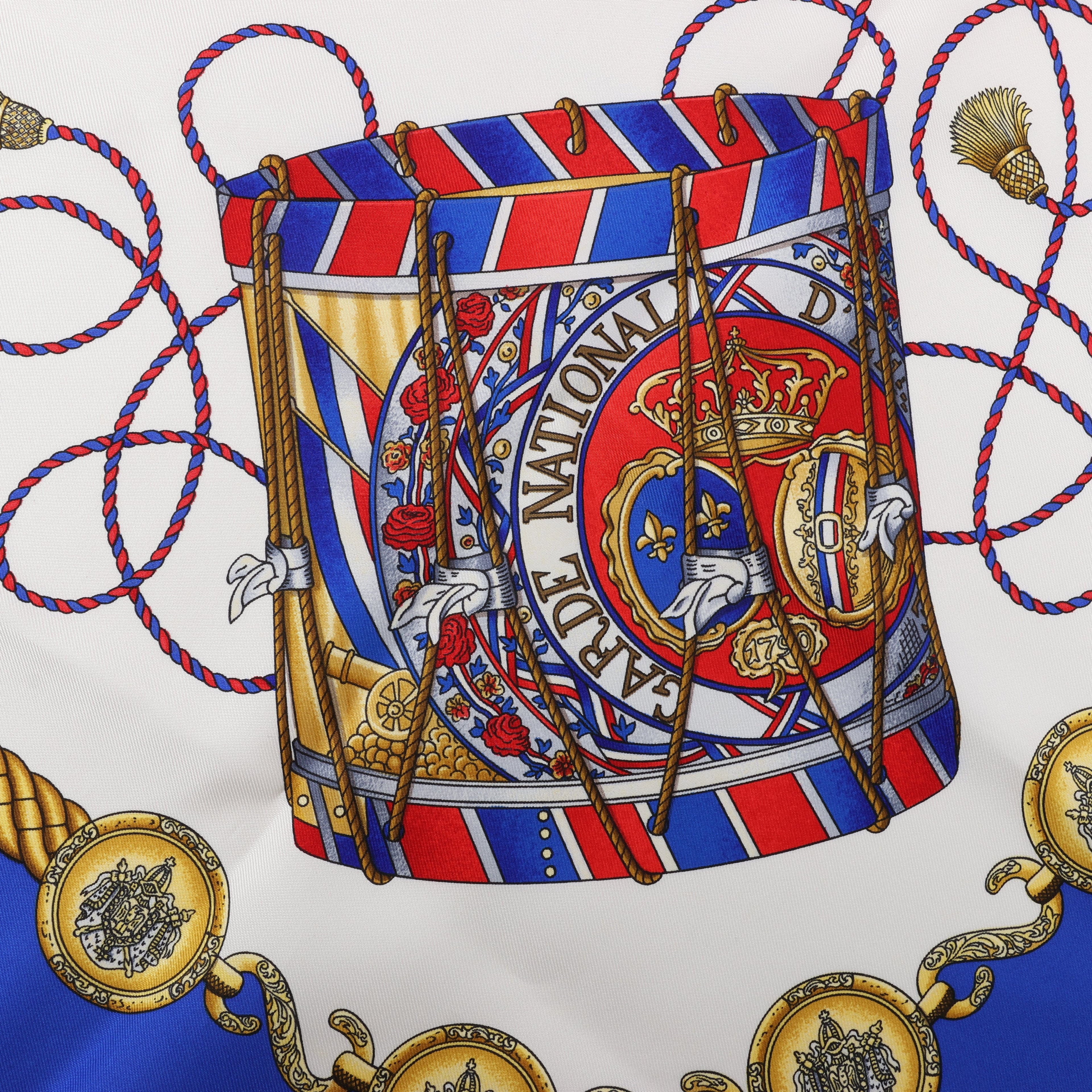 Hermès Carré 90 "LES TAMBOURS" Silk handkerchief in Blue