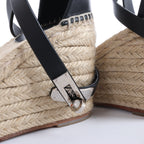 Hermès Tivoli Hemp x Leather Wedge Sole Sandals in Beige x Black 191098Z, Size EU 37