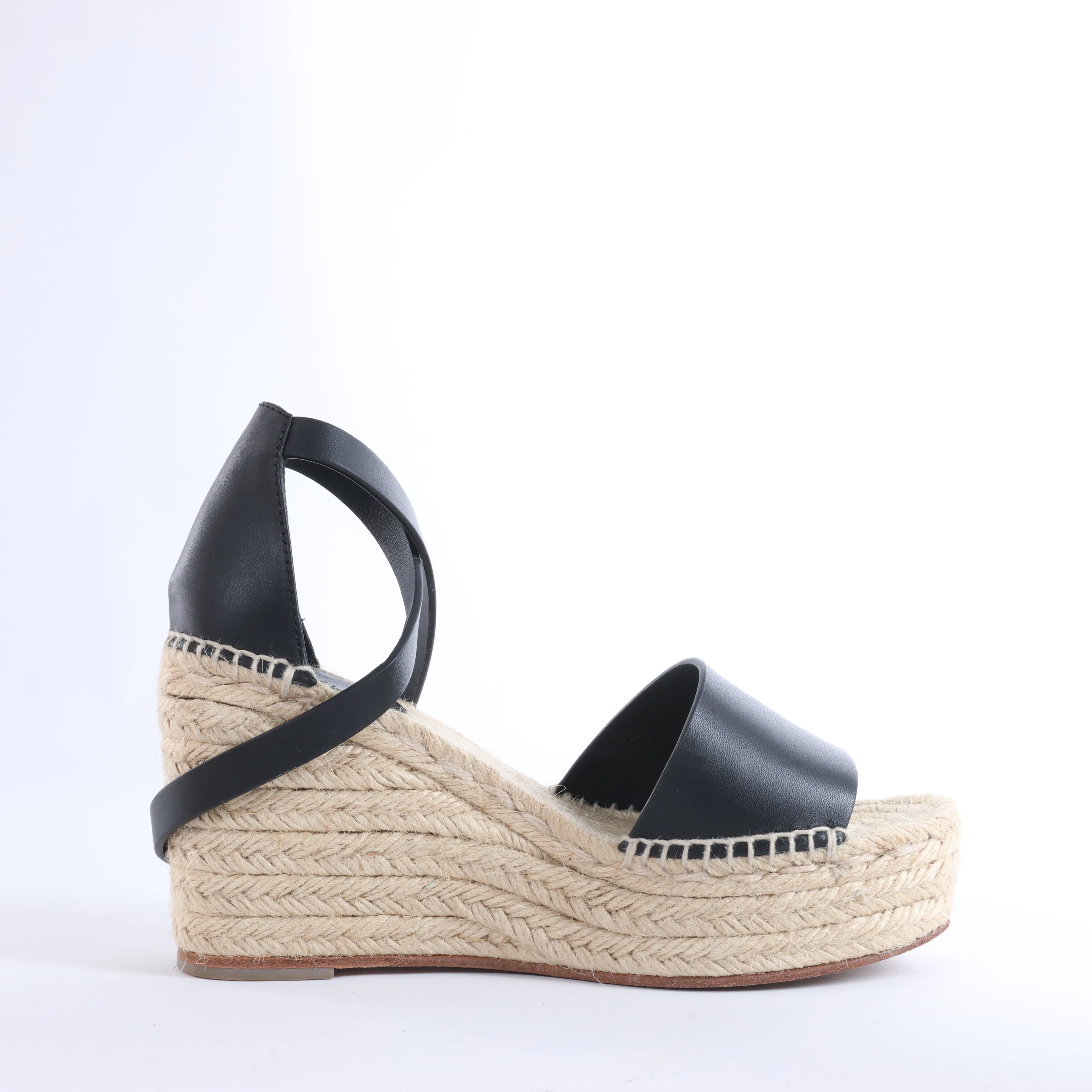 Hermès Tivoli Hemp x Leather Wedge Sole Sandals in Beige x Black 191098Z, Size EU 37