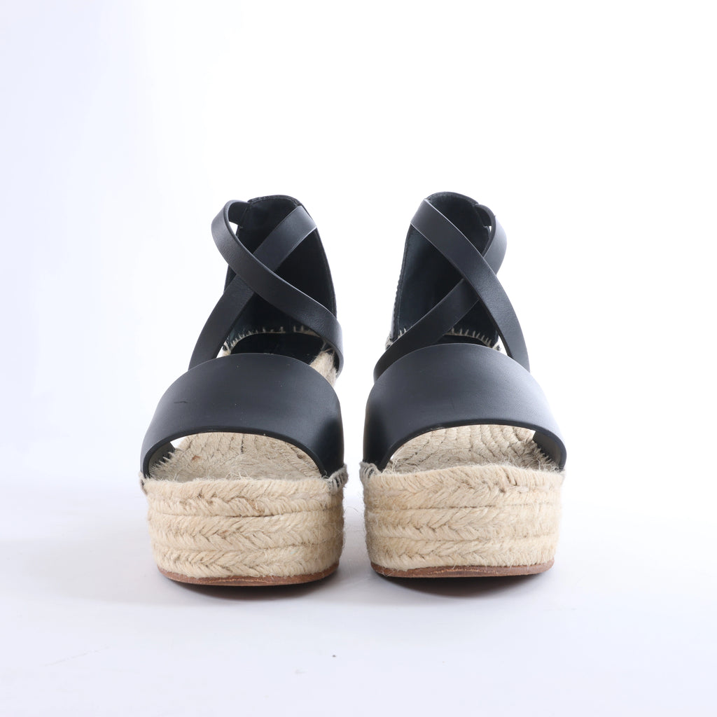 Hermès Tivoli Hemp x Leather Wedge Sole Sandals in Beige x Black 191098Z, Size EU 37