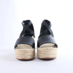 Hermès Tivoli Hemp x Leather Wedge Sole Sandals in Beige x Black 191098Z, Size EU 37