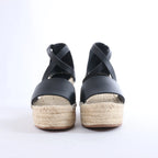 Hermès Tivoli Hemp x Leather Wedge Sole Sandals in Beige x Black 191098Z, Size EU 37