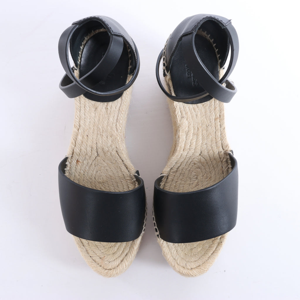 Hermès Tivoli Hemp x Leather Wedge Sole Sandals in Beige x Black 191098Z, Size EU 37
