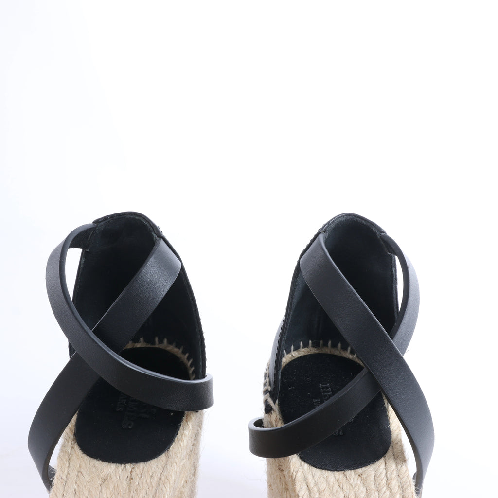 Hermès Tivoli Hemp x Leather Wedge Sole Sandals in Beige x Black 191098Z, Size EU 37
