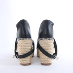 Hermès Tivoli Hemp x Leather Wedge Sole Sandals in Beige x Black 191098Z, Size EU 37
