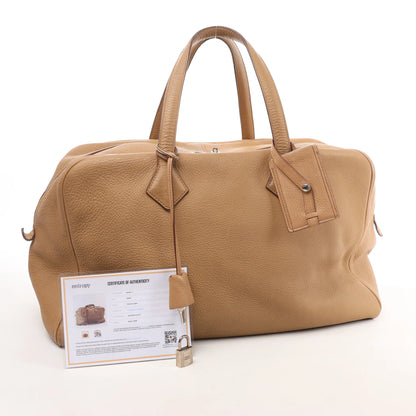 HERMES Victoria 43 Taurillon Clemence Handbag in Brown □L: 2008