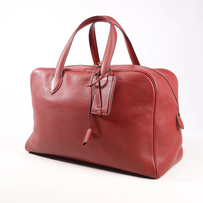 HERMES Victoria 43 Taurillon Clemence Gold Metal Fittings in Rouge H □D: 2000