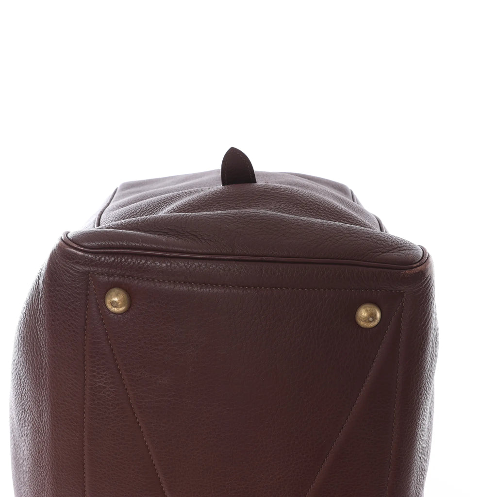 HERMES Victoria 50 Taurillon Clemence Handbag in Brown □C: 1999
