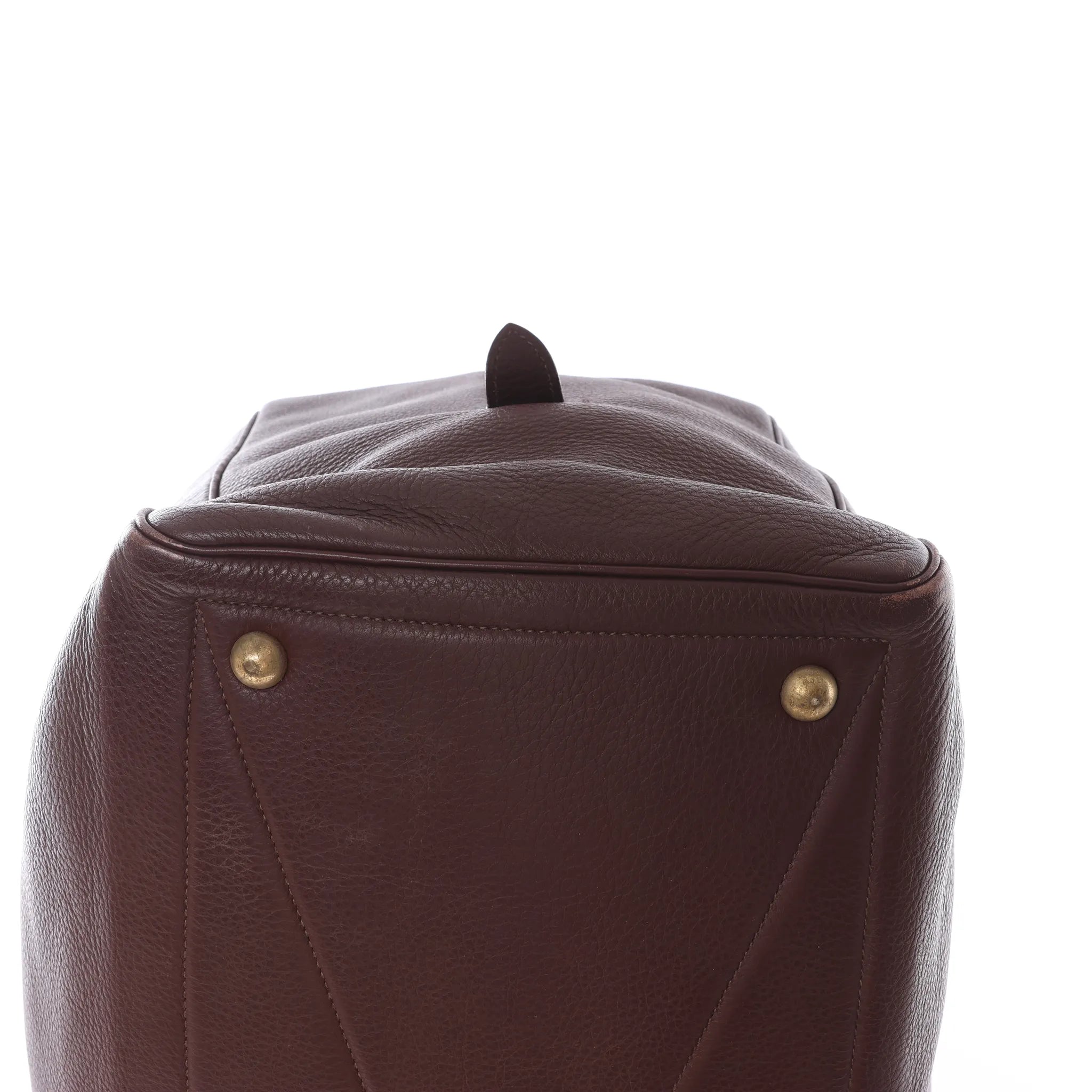 HERMES Victoria 50 Taurillon Clemence Handbag in Brown □C: 1999