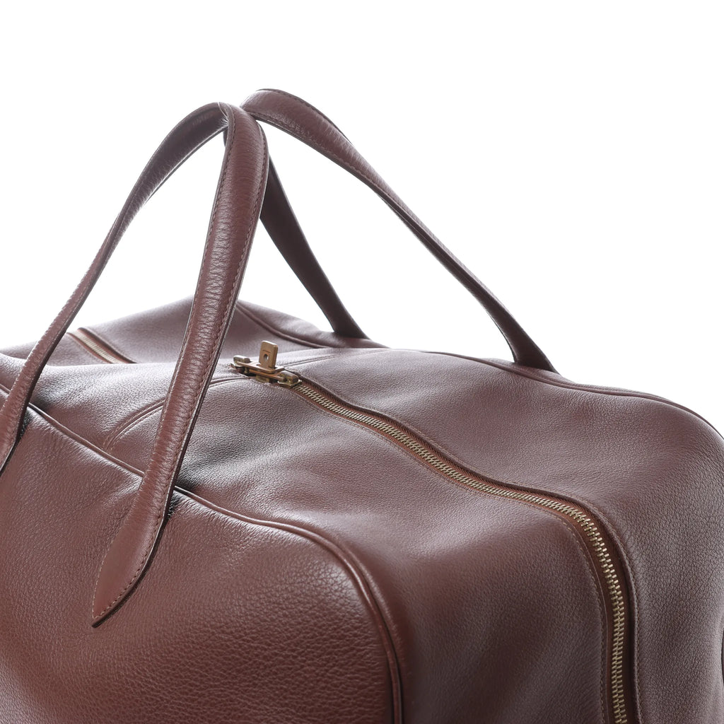 HERMES Victoria 50 Taurillon Clemence Handbag in Brown □C: 1999