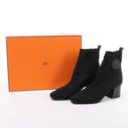 Hermès Volver Leather x Fabric Ankle Boots in Black 192034Z, Size EU 37