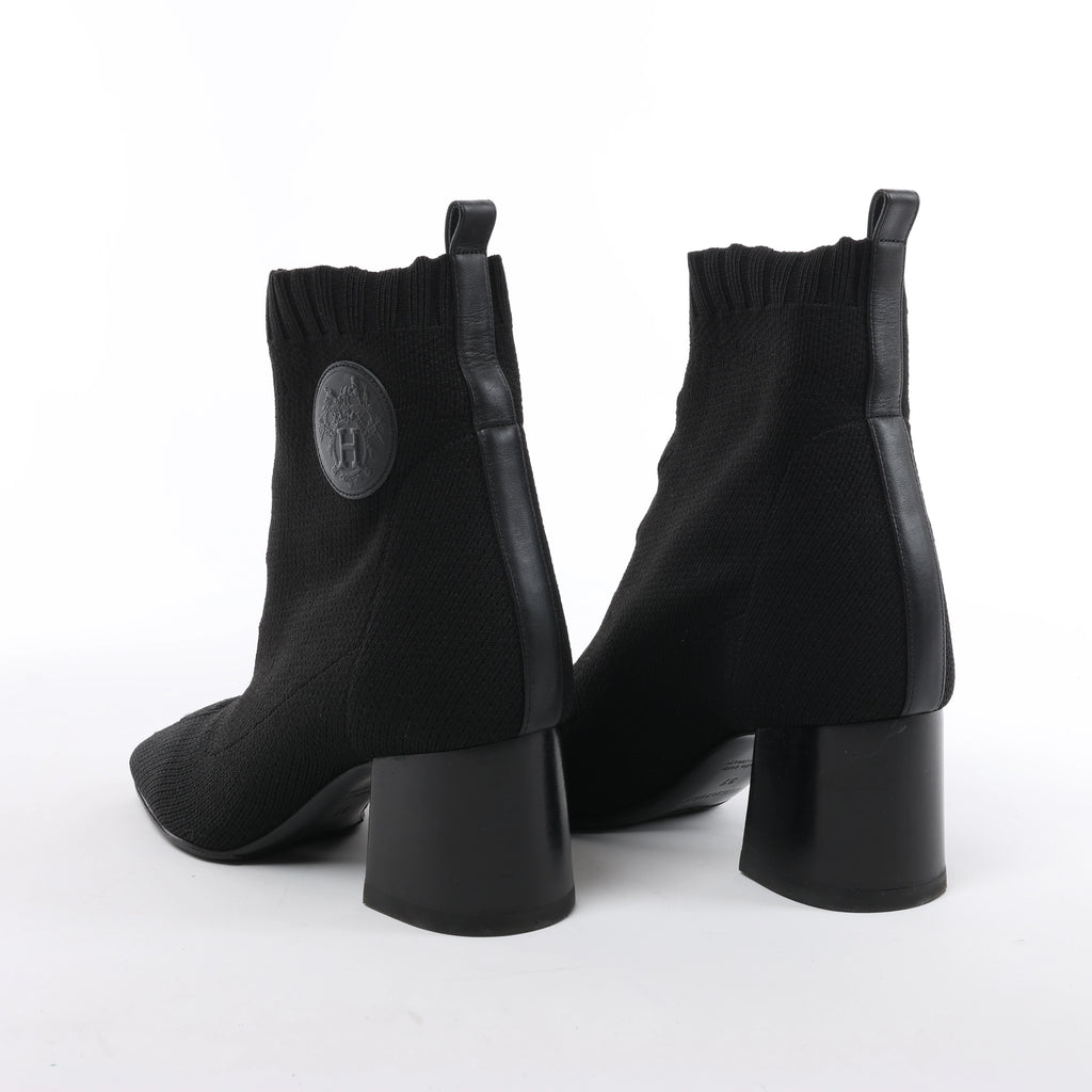 Hermès Volver Leather x Fabric Ankle Boots in Black 192034Z, Size EU 37