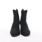 Hermès Volver Leather x Fabric Ankle Boots in Black 192034Z, Size EU 37