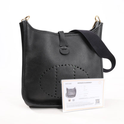 Hermes Evelyne 1 29 PM Togo Leather Shoulder Bag in Black □G:2003