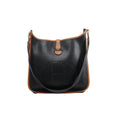 Hermès Evelyne I shoulder bag in black grained leather with brown trim, perforated H motif, dark shoulder strap and gold-tone hardware.