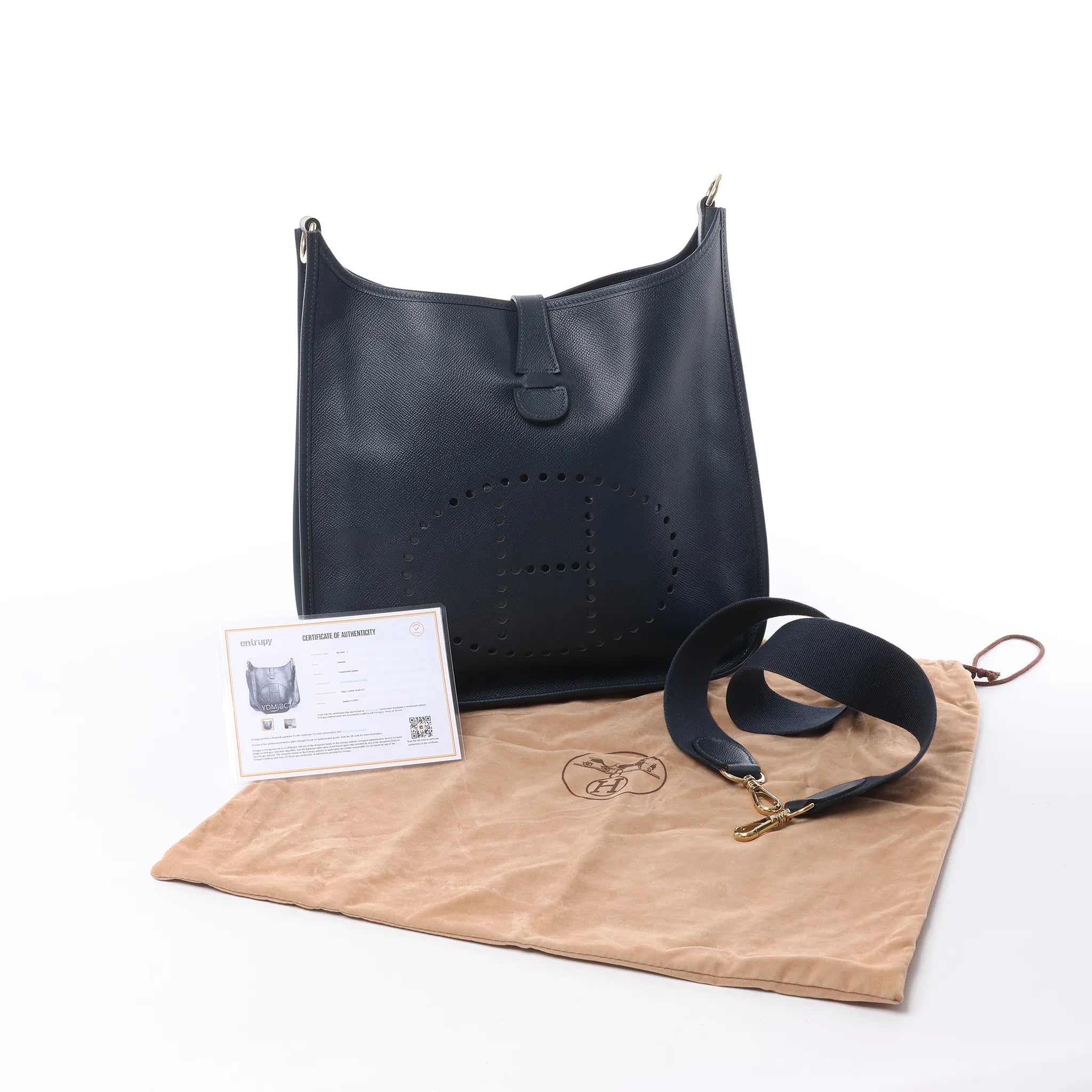 Hermes Evelyn 1 33 GM Cushbell Leather in Vert Navy Blue □A: 1997
