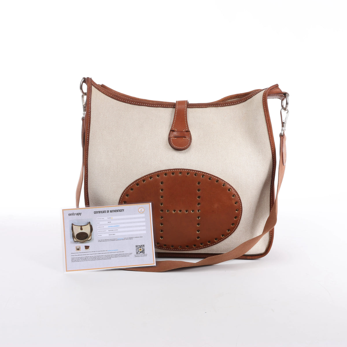 Hermès Evelyn I 33 GM Toile H & Leather Shoulder Bag in Beige×Brown □E: 2001