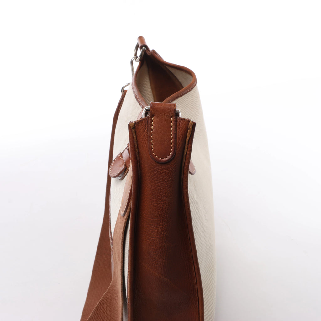 Hermès Evelyn I 33 GM Toile H & Leather Shoulder Bag in Beige×Brown □E: 2001