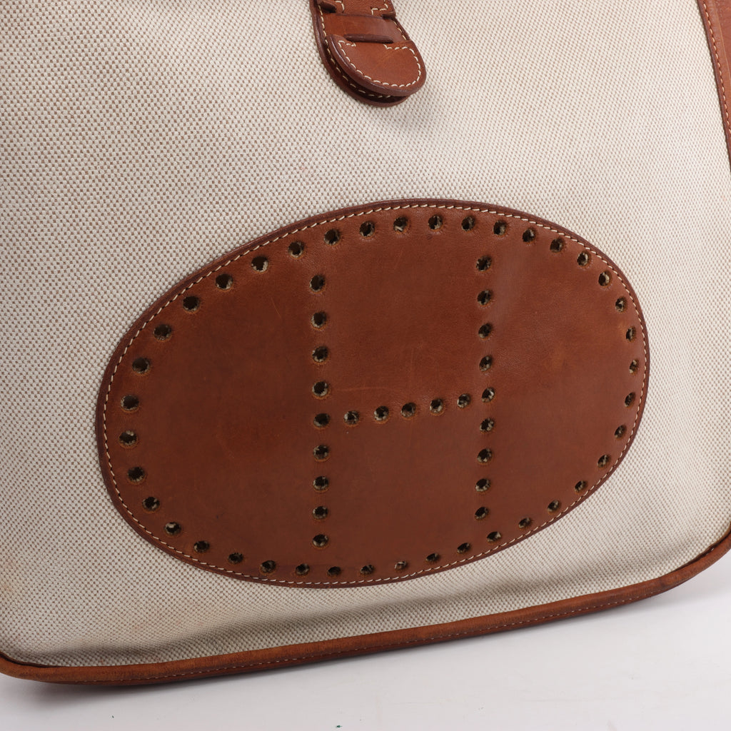 Hermès Evelyn I 33 GM Toile H & Leather Shoulder Bag in Beige×Brown □E: 2001