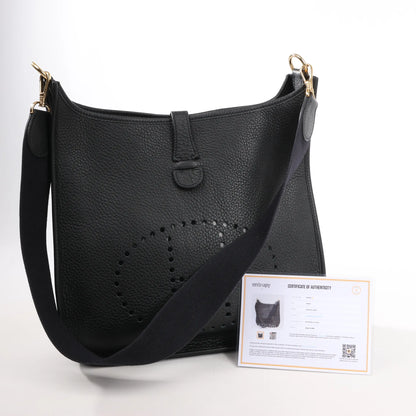 Hermes Evelyne 1 33 GM Taurillon Clemence Shoulder Bag in Black □G:2003