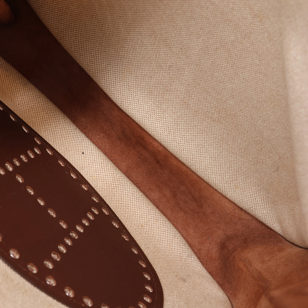 Hermès evelyn 1 33 GM Toile H × Courchevel Shoulder Bag in Beige×Brown □E: 2001
