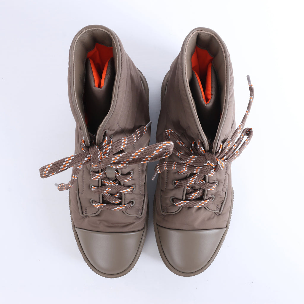 Hermès Fresh Nylon & Leather Ankle Boots in Greige, Size EU 38