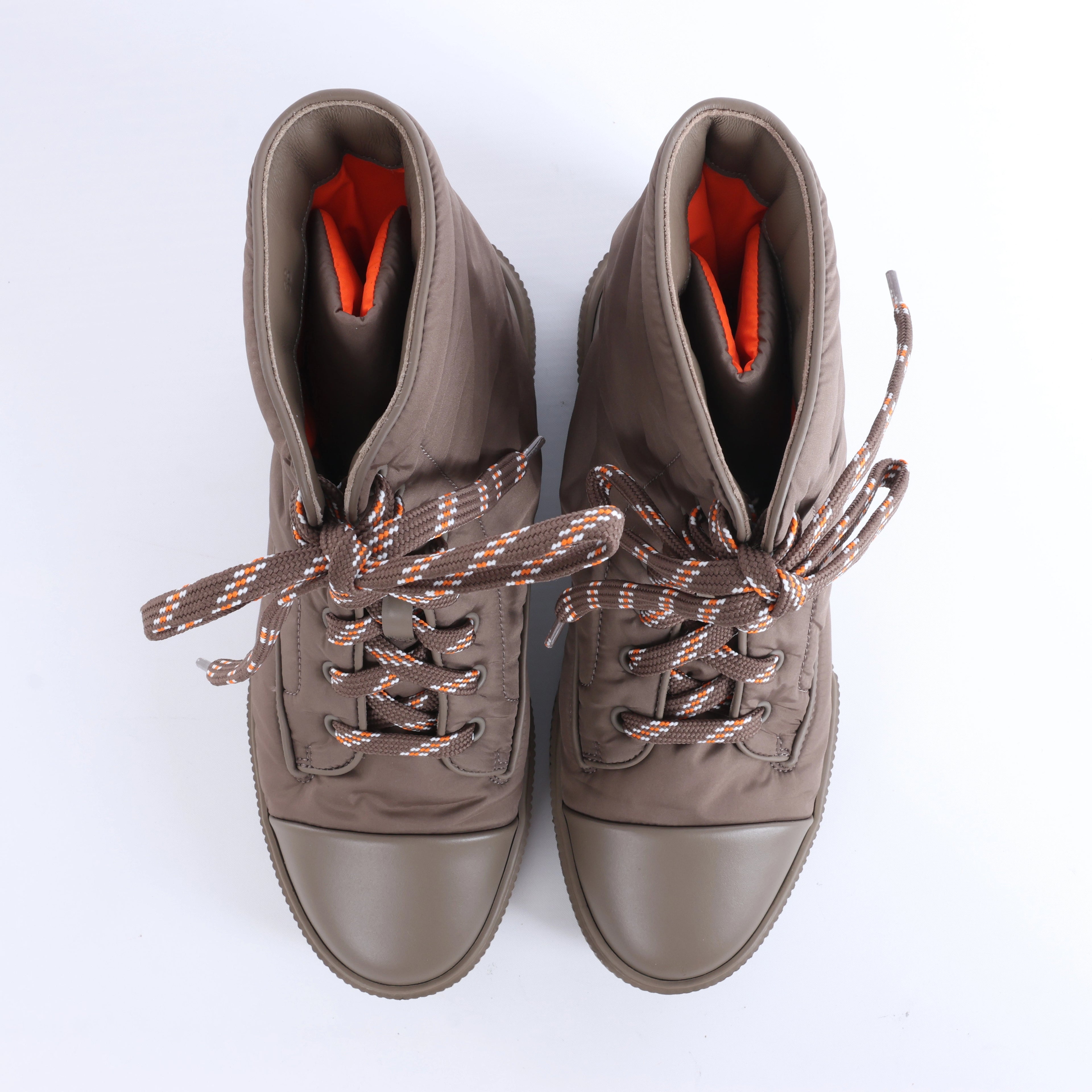 Hermès Fresh Nylon & Leather Ankle Boots in Greige, Size EU 38
