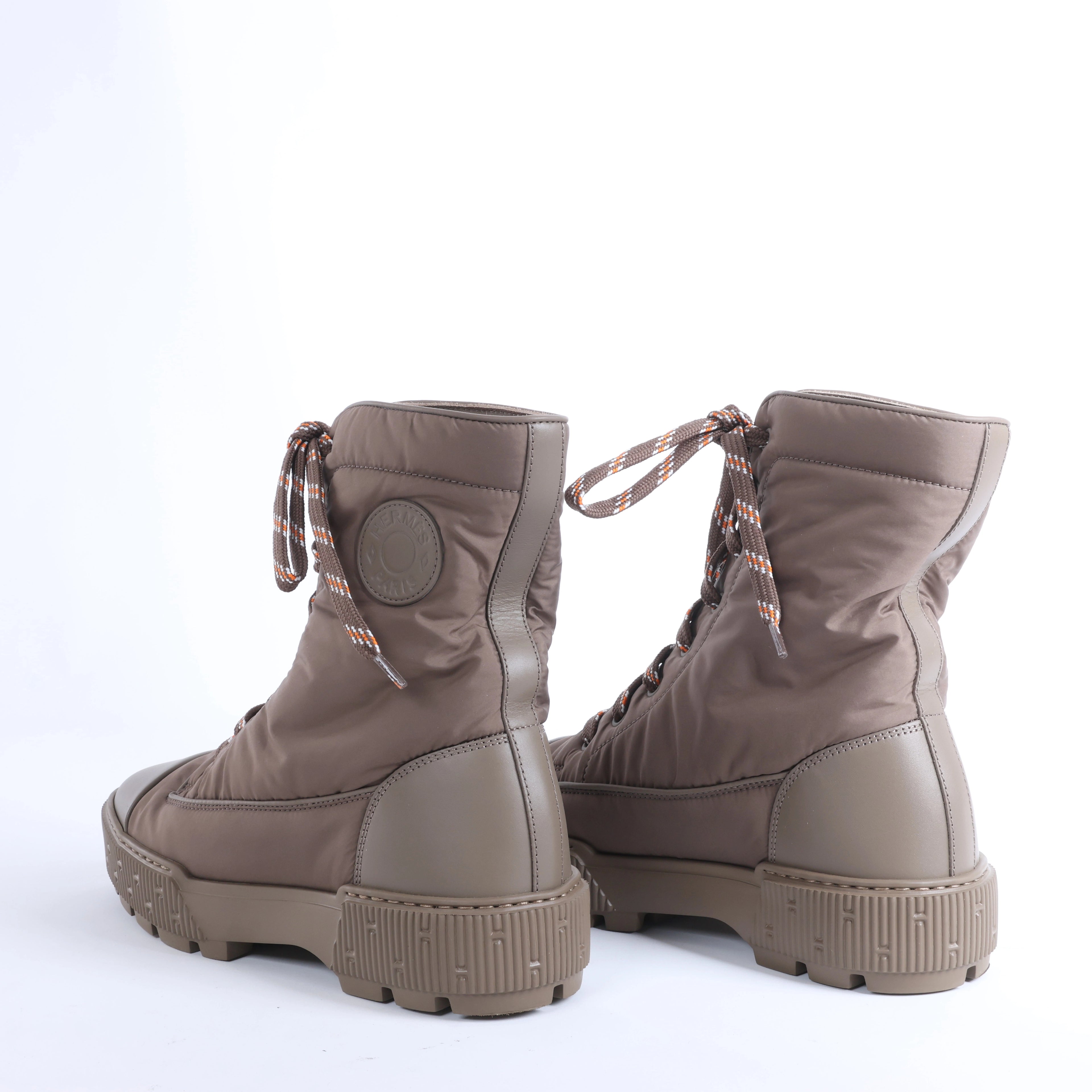 Hermès Fresh Nylon & Leather Ankle Boots in Greige, Size EU 38