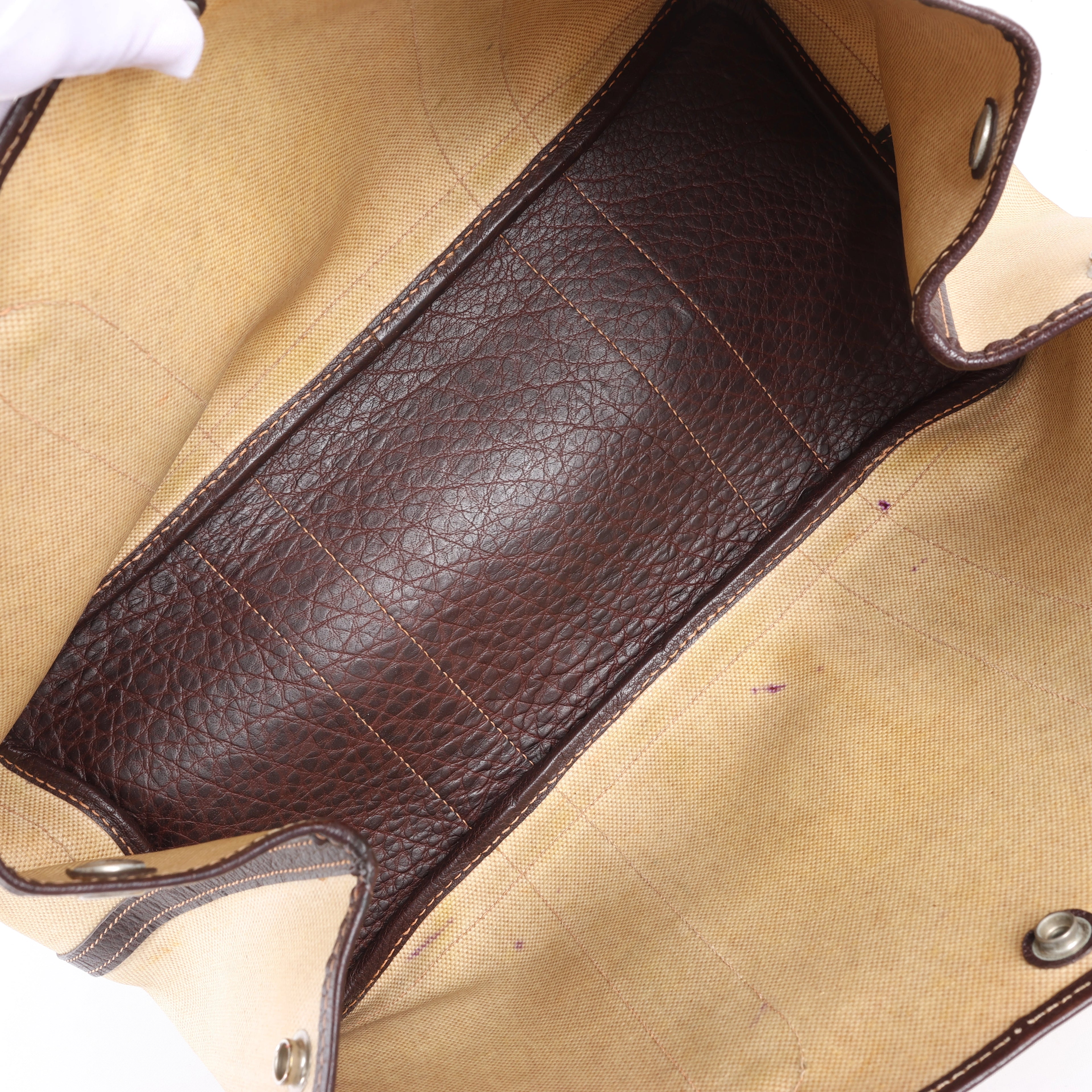 Hermès Garden Party 36 PM Toile Ash Buffle Handbag in Beige×Brown □F: 2002