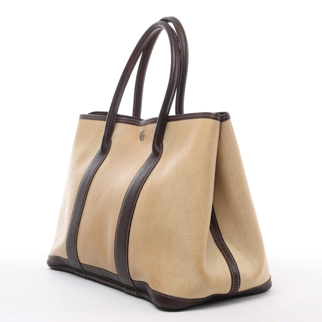 Hermès Garden Party 36 PM Toile Ash Buffle Handbag in Beige×Brown □F: 2002
