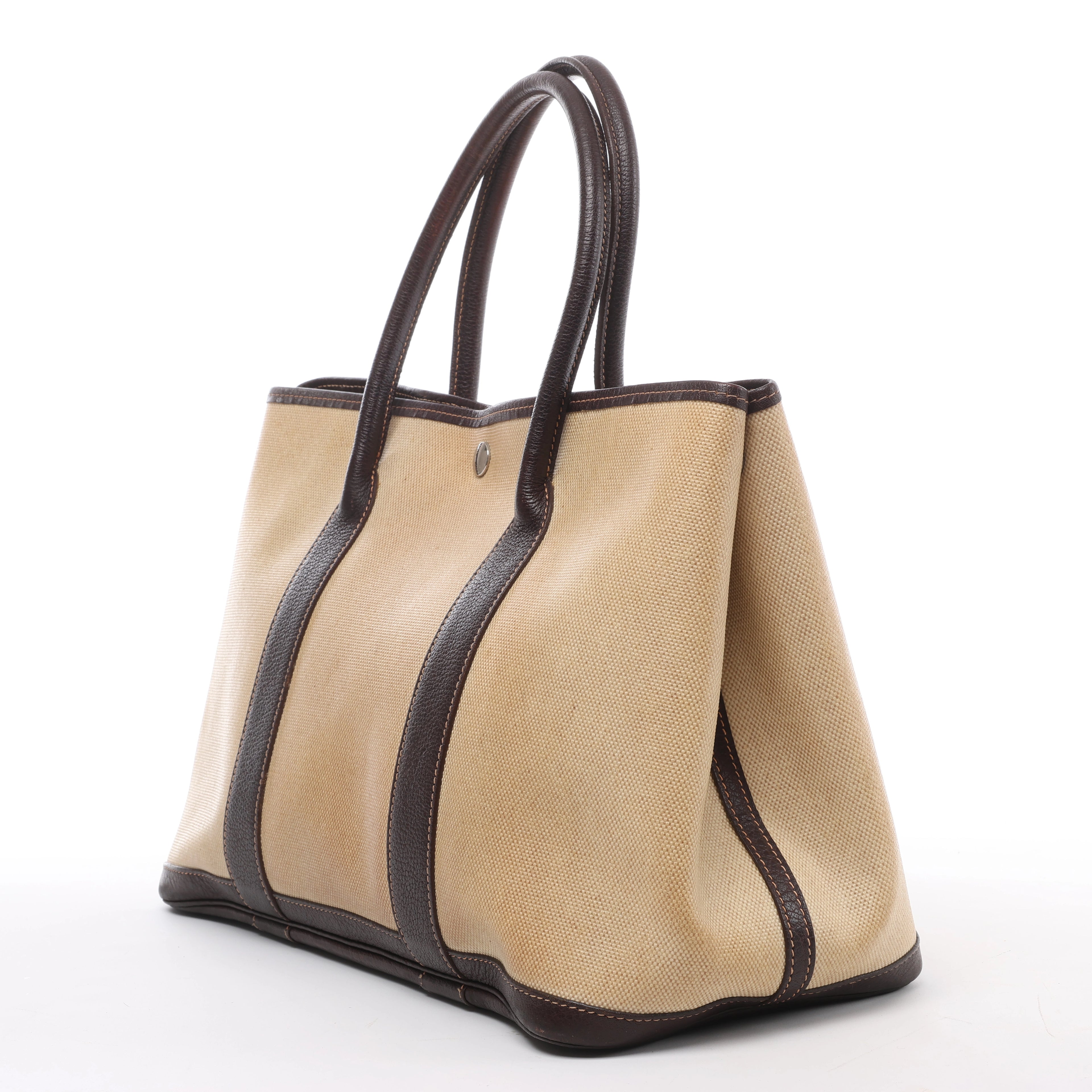 Hermès Garden Party 36 PM Toile Ash Buffle Handbag in Beige×Brown □F: 2002