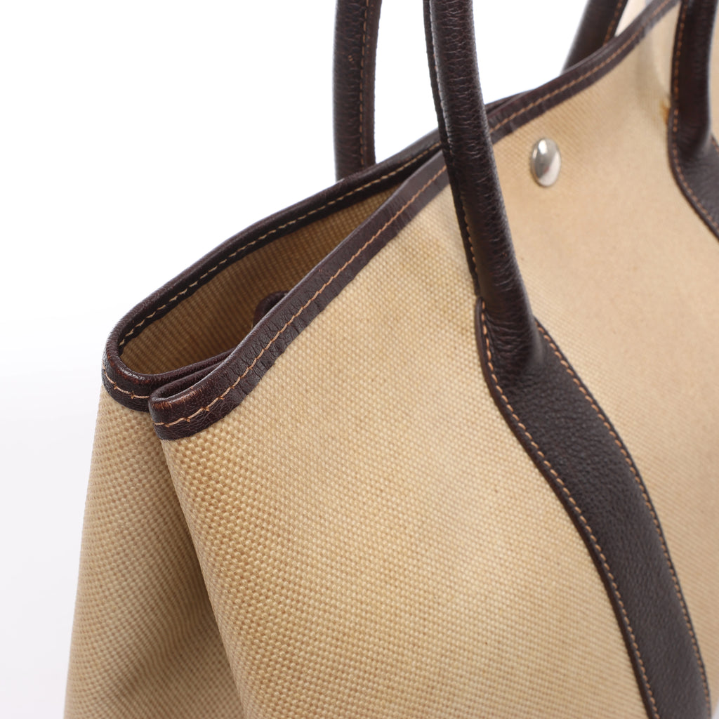 Hermès Garden Party 36 PM Toile Ash Buffle Handbag in Beige×Brown □F: 2002