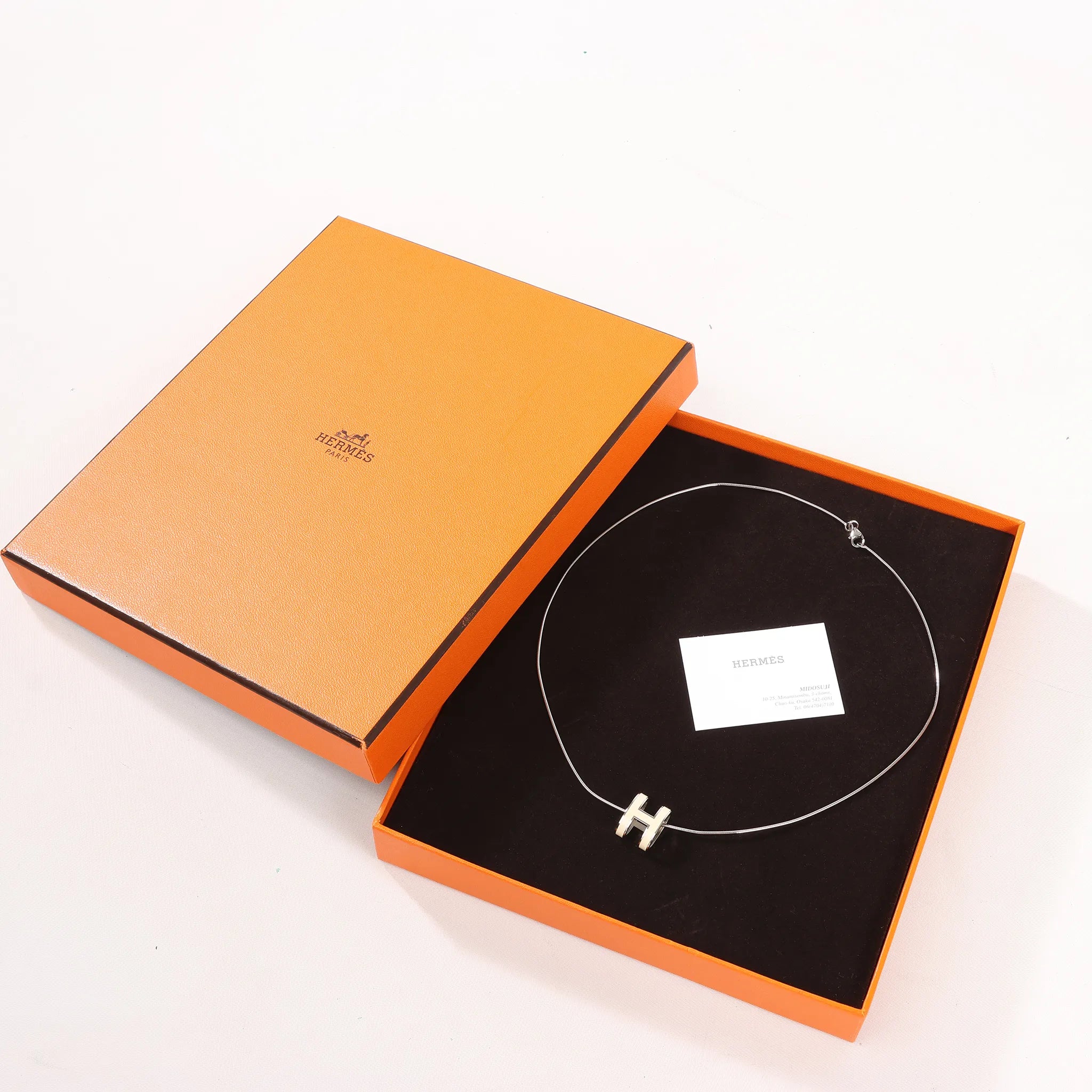 Hermes Pop H Necklace Metal × 925 in Ecru x Silver