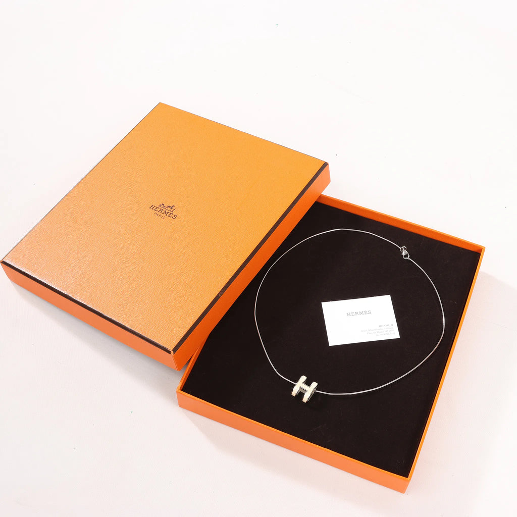 Hermes Pop H Necklace Metal × 925 in Ecru x Silver